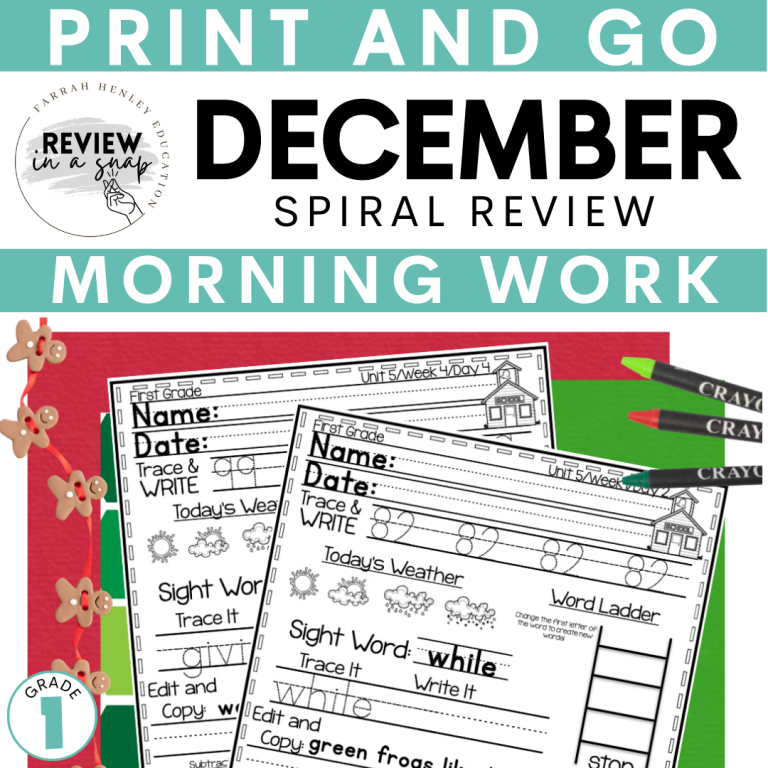 December Spiral Review First Grade