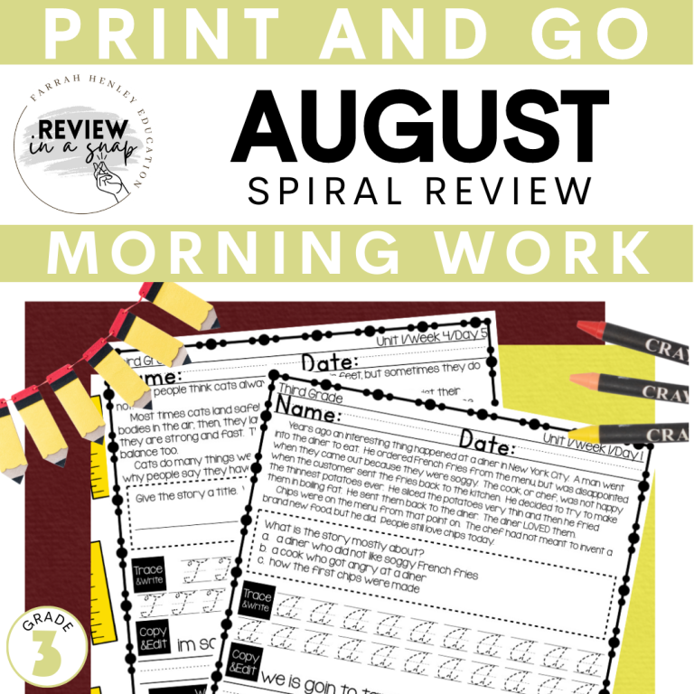 August Spiral Review Third Grade 