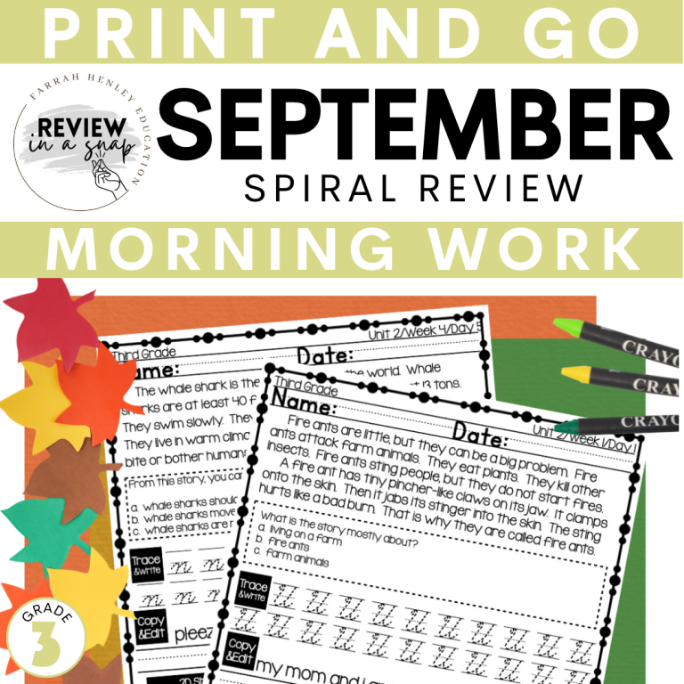 september Spiral Review Third Grade 