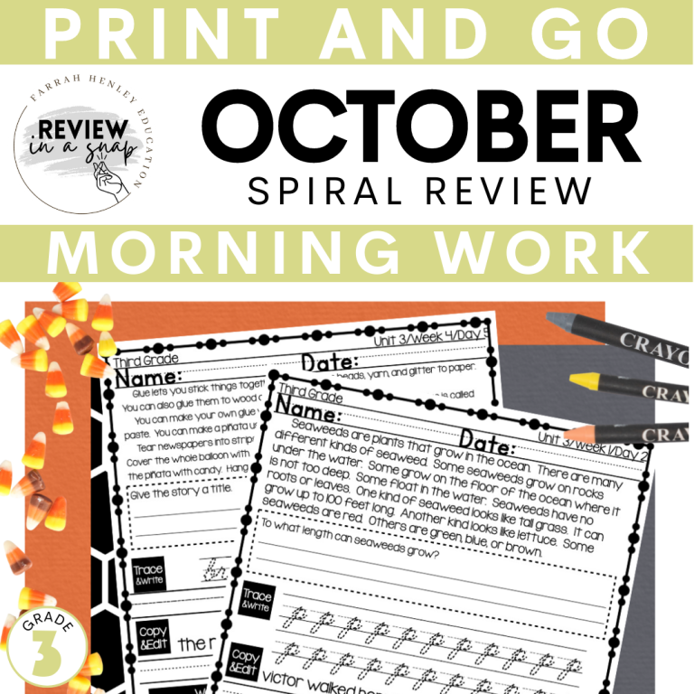 october Spiral Review Third Grade 