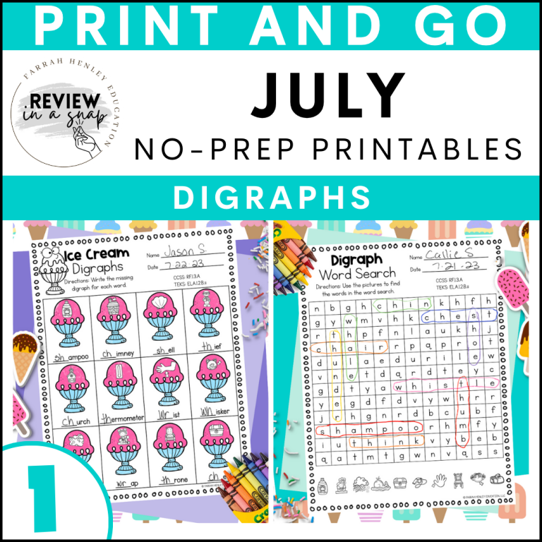 first grade no prep july review