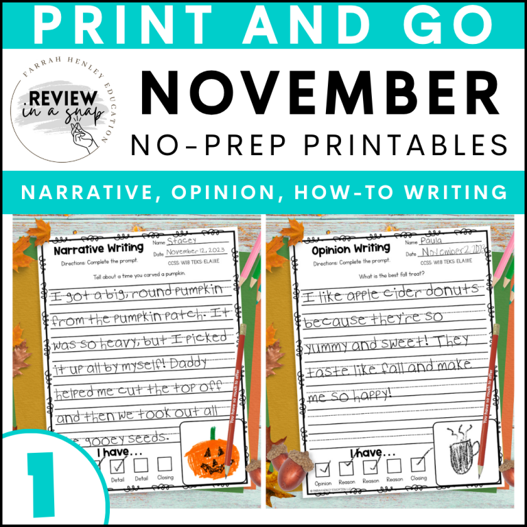 first grade no prep november review