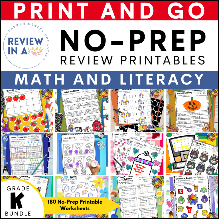 kindergarten no prep math and literacy review activities