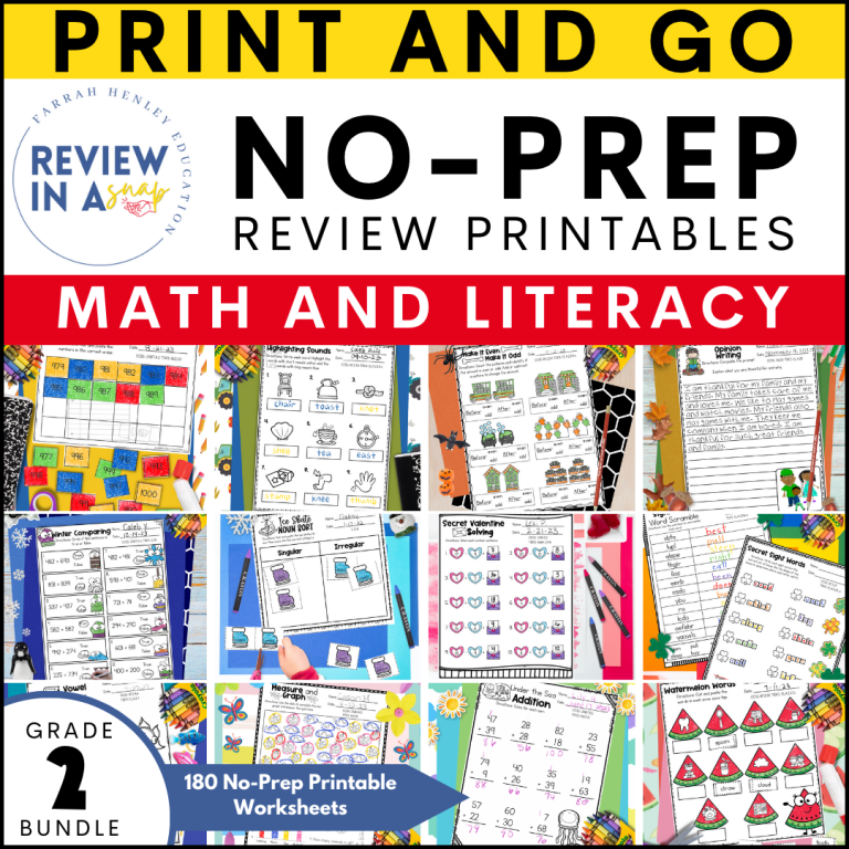 second grade no prep math and literacy review activities