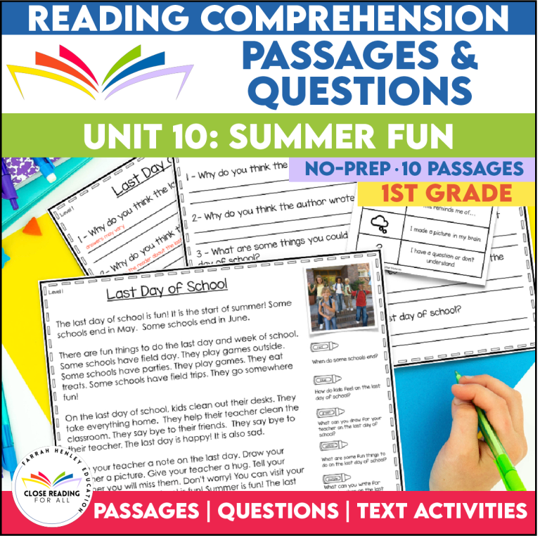 Summer Fun First Grade Reading Comprehension