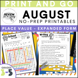 Third Fourth and Fifth Grade No Prep August Review Activities
