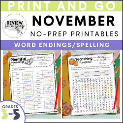 third fourth and fifth grade no prep november review activities