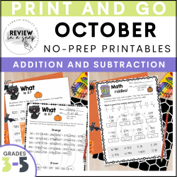 Third Fourth and Fifth Grade No Prep October Review Activities
