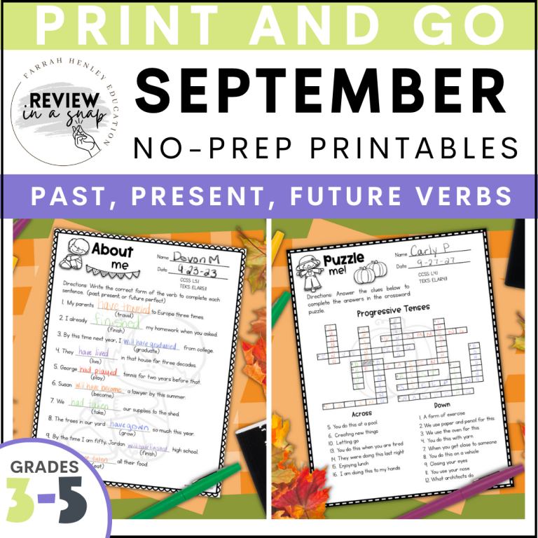 3rd, 4th, 5th Grade No Prep September Review Activities