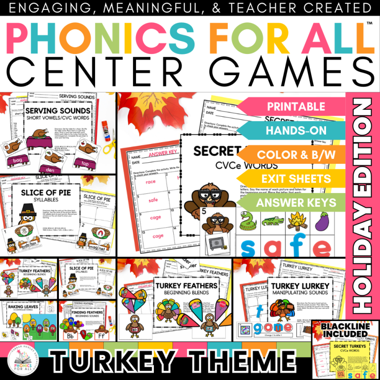 thanksgiving turkey phonics centers