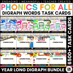 Digraph Word Activities Task Cards Phonics Games for K-2nd - BUNDLE