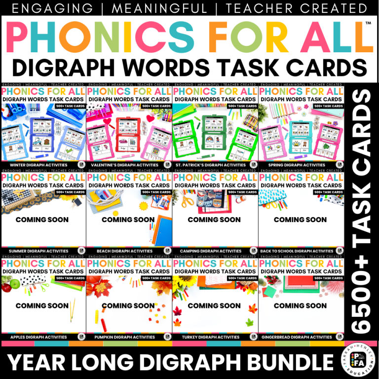 Digraph Word Activities Task Cards Phonics Games for K-2nd - BUNDLE