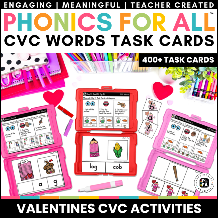 Valentines CVC Word Activities Task Cards