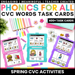 Spring CVC Task Cards Phonics Games for Kindergarten, First Grade, Second Grade